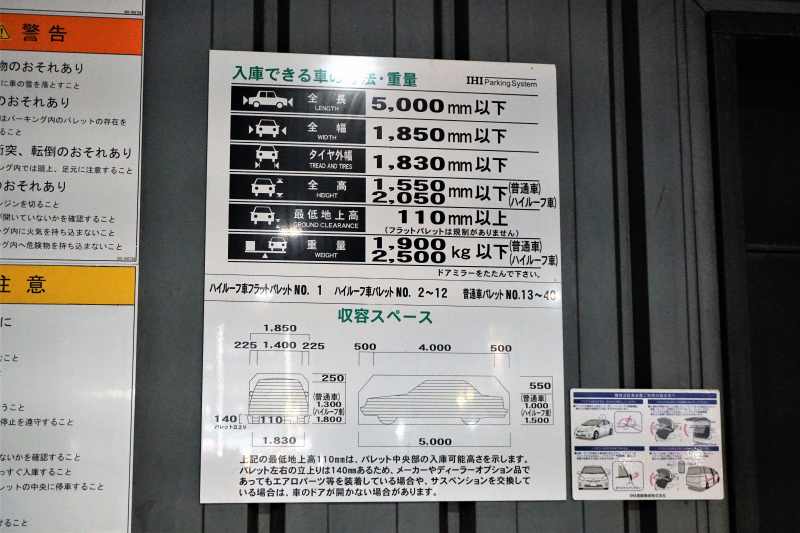 「ラ・ジェント・ステイ札幌大通」の立体駐車場入庫制限表