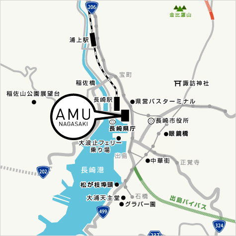 アミュプラザ長崎への地図