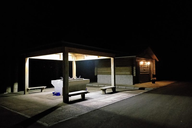 戸井ウォーターパークキャンプ場のフリーテントサイトの夜