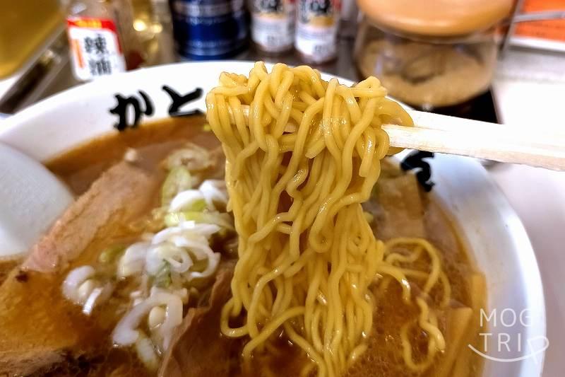 豊平区 かとうラーメン月寒店　醤油ラーメンの麺
