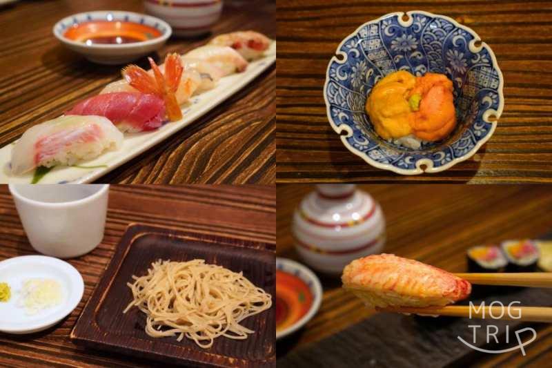 旭川「鮨みなと」のコースのお寿司・手打ち蕎麦など