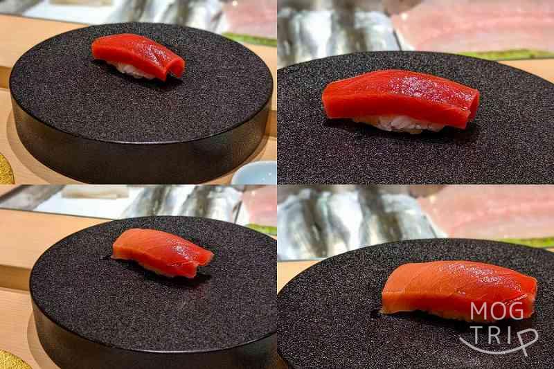 札幌すすきのにある「まる鮨」の赤身の握りと中トロの握り